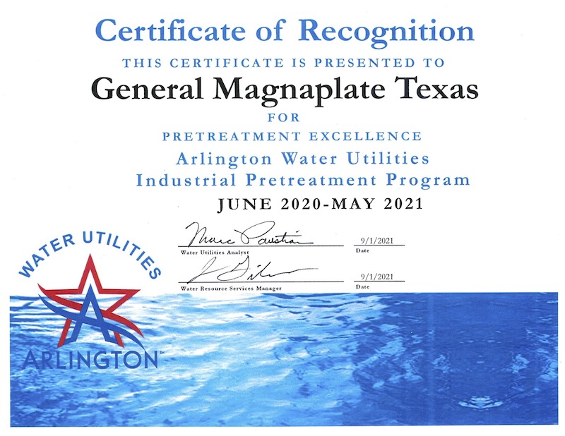Magnaplate Honored With Wastewater Pretreatment Award