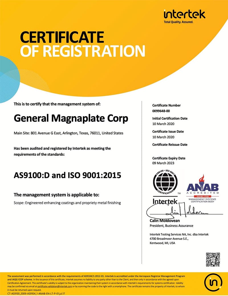 General Magnaplate Continually Demonstrates Its Commitment to Quality